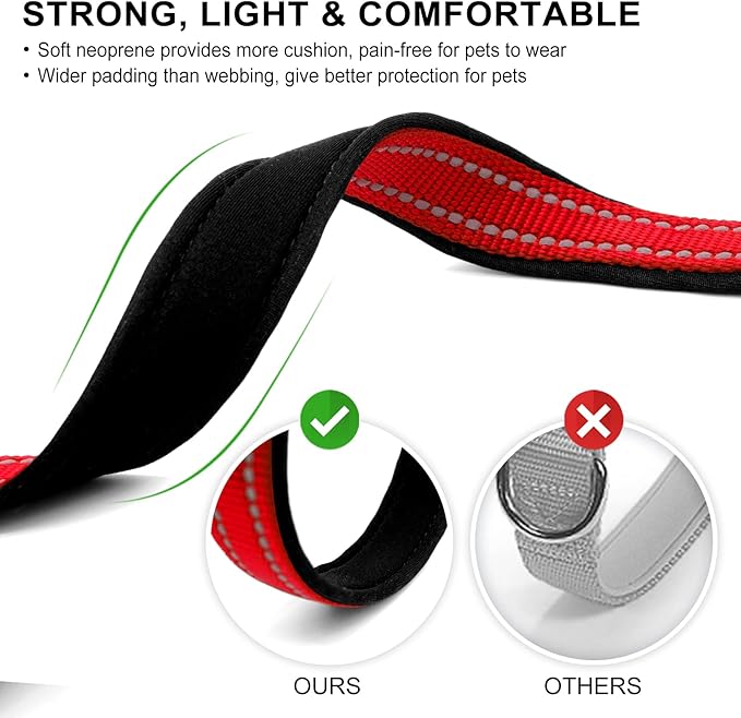 azuza Reflective Dog Collar with Airtag Holder, Soft Neoprene Padded Pet Collar with ID Tag Ring, Adjustable for Large Dogs,Red,L