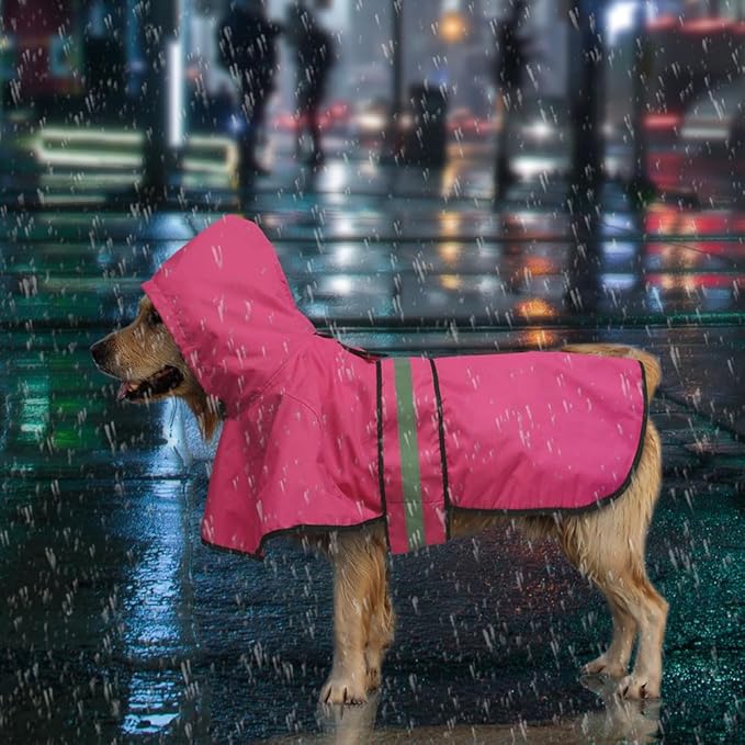 Candofly Dog Raincoat Reflective Dog Rain Jacket Waterproof Hooded Ponch Rain Coat for Small Medium Large Dogs (Pink, Medium)