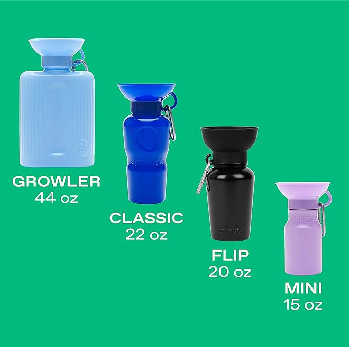 Springer by Springland Flip Portable Dog Water Bottle with Foldable Food Grade Silicone Bowl - 20 Ounce Travel Dog Water Bottle Ideal for Camping - Easy Squeeze Hydration & Release to Drain