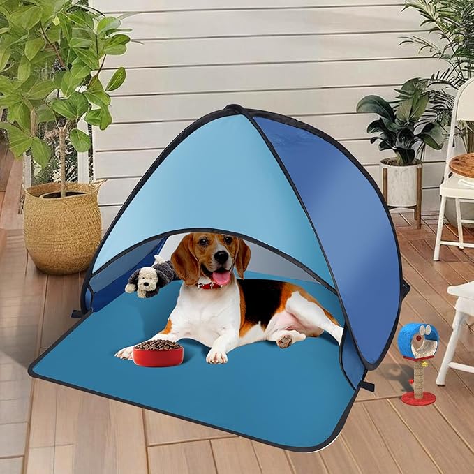Beach Tent for Pet Shade Pop Up Portable Mini Head Sun Shelters Canopy with Beach Blanket for Camping Outdoor Hiking Picnic Windproof Waterproof with Tent Nails Phone Stand (Blue)