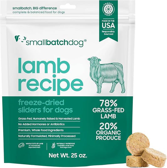 smallbatch Pets Freeze Dried Raw Dog Food, Lamb Recipe, 25 oz, Organic High Protein Dog Food, Grain Free, Made in The USA, Humanely Raised Meat, Single Protein, for Picky Eaters, Hydrate & Serve