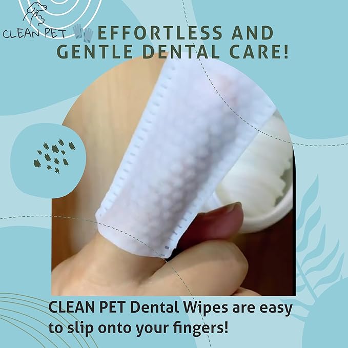 Organic Dog & Cat Dental Wipes - Vet Recommended Finger Toothbrush Wipes for Teeth Cleaning - Natural Plaque & Tartar Remover, Fresh Breath, Dual Textured - 50 Count