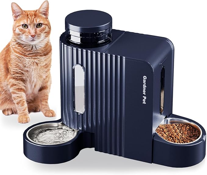 Gardner Pet Automatic Gravity Cat Food Feeder and Water Dispenser Stainless Steel Two-in-One Set Large Capacity Dispenser for Pets Dogs, Puppies, Kittens-(0.8 Gallons x 2)