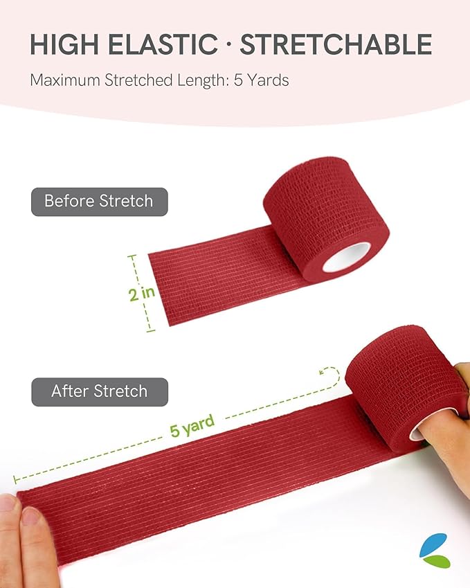 FriCARE Self Adhesive Bandage Wrap, Medical Tape in First Aid Kit, Cohesive Bandages for Wounds Sport Vet, FSA/HSA Eligible, 2 Inches X 5 Yards 6 Rolls, Burgundy