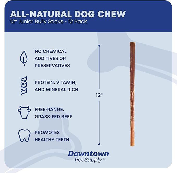 Downtown Pet Supply Bully Sticks - 12" JUNIOR - 12 Pack -SOUTH AMERICA & TURKEY