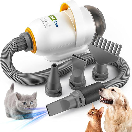 Dog Dryer for Pet Grooming, Blow & Vacuum 2-in-1 Dog Hair Dryer, 3.5HP/2800W High Velocity Blow Dryer for Pet, Adjustable Temperature 95-140℉ & Airflow 15-75M/S with 4 Nozzles/Extra Filter/Towel/Brush