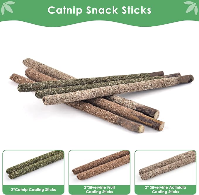 Bissap 16 PCS Silvervine Chew Sticks for Cats, Catnip Chew Sticks Cat Toys for Indoor Cat Kitten Teeth Grinding Interactive Feather Toys for Aggressive Chewers Dental Care