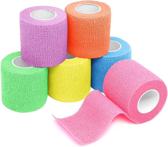 FriCARE Self Adhesive Bandage Wrap, Medical Tape in First Aid Kit, Cohesive Bandages for Wounds Sport Vet, 2 Inches X 5 Yards 6 Rolls, Fluorescent Color