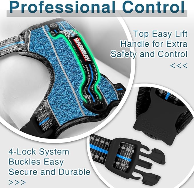 BARKBAY Dog Harness No Pull with ID Tag Pocket - Heavy Duty, Reflective, Easy Control for Small Dogs(Blue/Black,S)