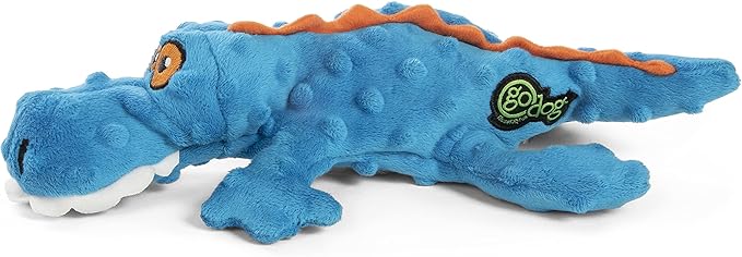 goDog Gators Squeaky Plush Dog Toy with Chew Guard Technology, Durable Fabric & Squeaker for Active Play, Blue, Large
