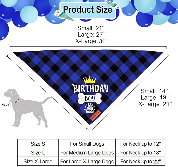 ADOGGYGO Dog Birthday Hat Bandana - Navy Blue Birthday Boy Dog Bandana Pet Party Hat with Numbers Bow and Happy Birthday Banner Set (Large)
