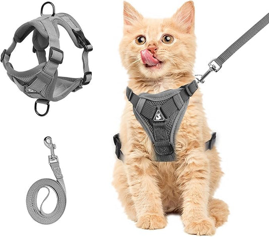 Wanheart cat Chest Harness and Leash, Anti-Escape Adjustable Soft mesh cat Leash and Chest Harness Set for All Types of Cats cat Vests (Grey, 3.3-6.6lb)