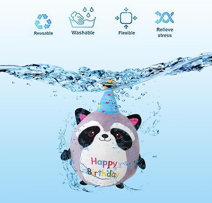 Raccoon Plush Toy 10 Inch Cute Birthday Stuffed Animal Soft Raccoon Plushies Pillow Wear Unicorn Birthday Hat Kawaii Cartoon Doll Gifts for Kid Toddlers Home Room Decoration