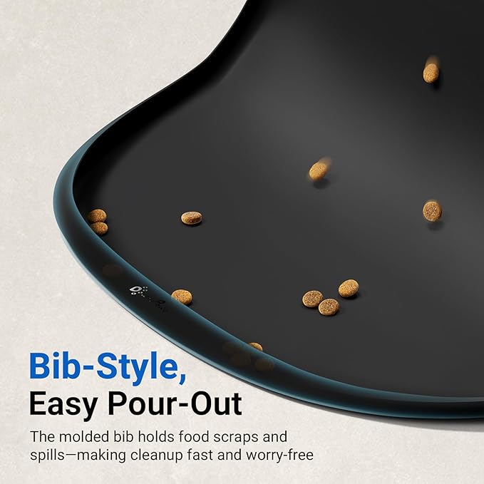 DownyPaws Cat Food Mats for Floors Waterproof, BPA Free Silicone Pet Feeding Mat, Non-Slip Pet Food Mat with High Raised Edge, Cat Placemat for Messy Drinkers, 18"×12.5", Black