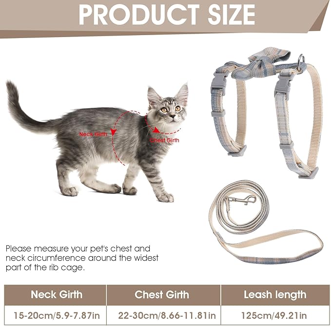TIESOME Cat Harness and Leash Set, Adjustable Gradient Kitten Harness Escape Proof Harness with Leash for Kitty Outdoor Walking (Bow Tie)