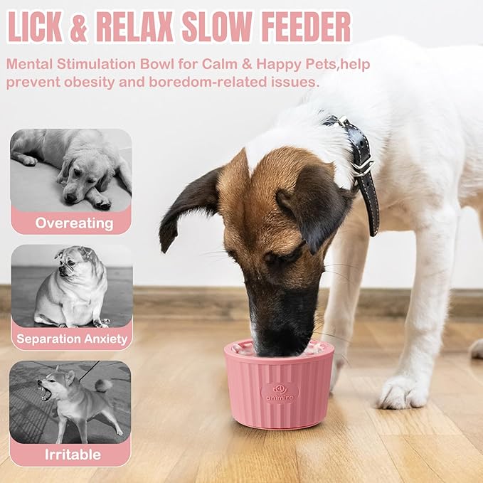 Dog Lick Bowl, Anxiety Relief Dog Licking Mat Freezer Treat Dispenser, Non-Slip Anti-Choking Silicone Slow Feeder Lick Bowl for Small Medium & Large Breed Dogs, BPA Free(Pink,M-L)