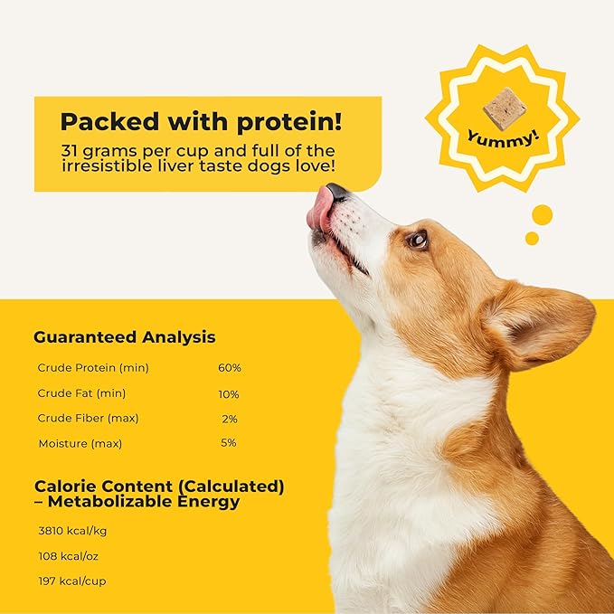 Beef Lover - Freeze Dried Beef Liver Dog Treats - Single Ingredient Human Grade Raw Beef Liver Bites for Training, Meal Topper, No Additives, High Protein, 31g Per Cup, 14oz Bag