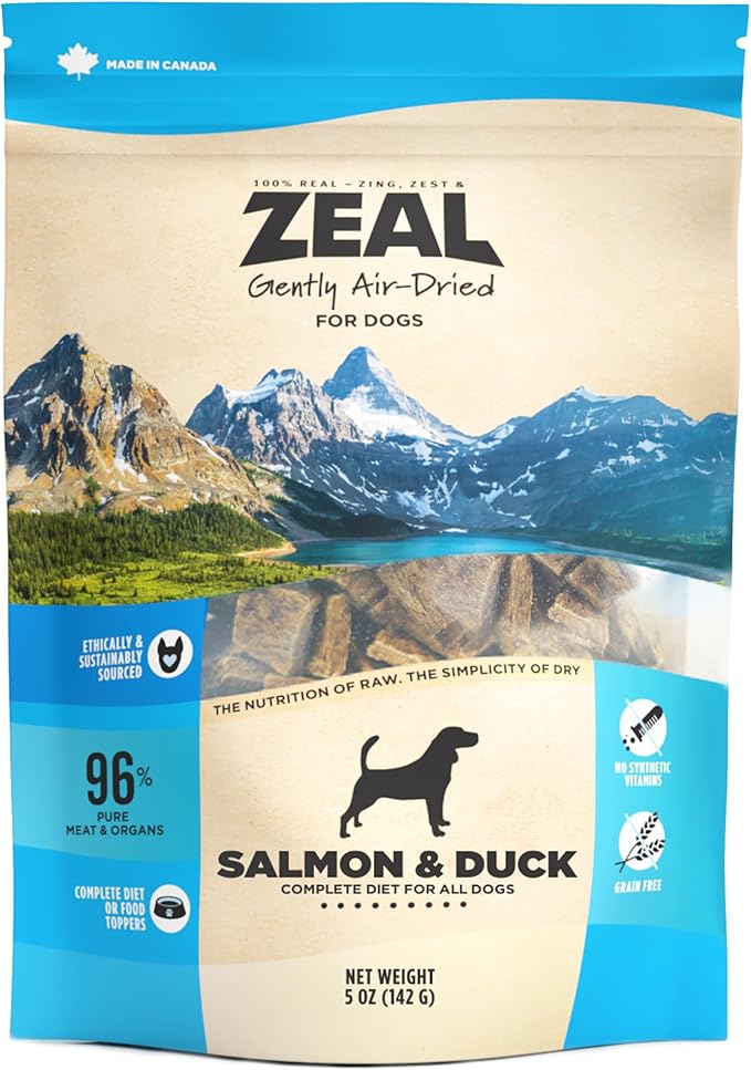 ZEAL Canada Air-Dried Salmon & Duck Recipe for Dogs - Superfood Omega-3 Rich, Dual-Protein, Grain Free, No Fillers, Complete Nutrition (Salmon & Duck, 5 oz)