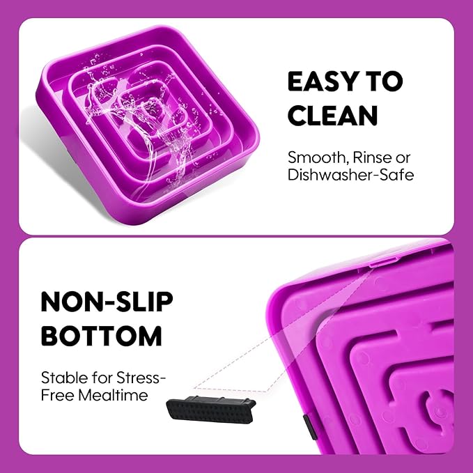 TOBYTO Slow Feeder Dog Bowls for Large Medium Breed, Anti-Choking Pet Slow Feeding Food Bowl, Non Slip Maze Puzzle Dog Feeder Bowl Prevent Bloating,Purple