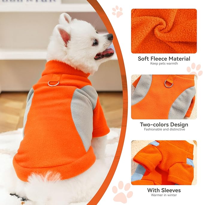 Small Dog Sweater with Leash Ring Soft Warm Fleece Fall Winter Dog Clothes Cute Cat Apparel Puppy Sweaters Classic Pullover Doggy Sweatshirts Chihuahua Costumes Cat Outfits(Orange,XL)