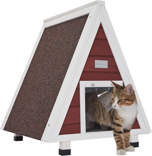 Petsfit Cat House Outdoor Weatherproof,Feral Cat House Outdoor Indoor with Escape Door for Rabbits,Ferret,Guinea Pig,Dogs and Other Small Animals Red
