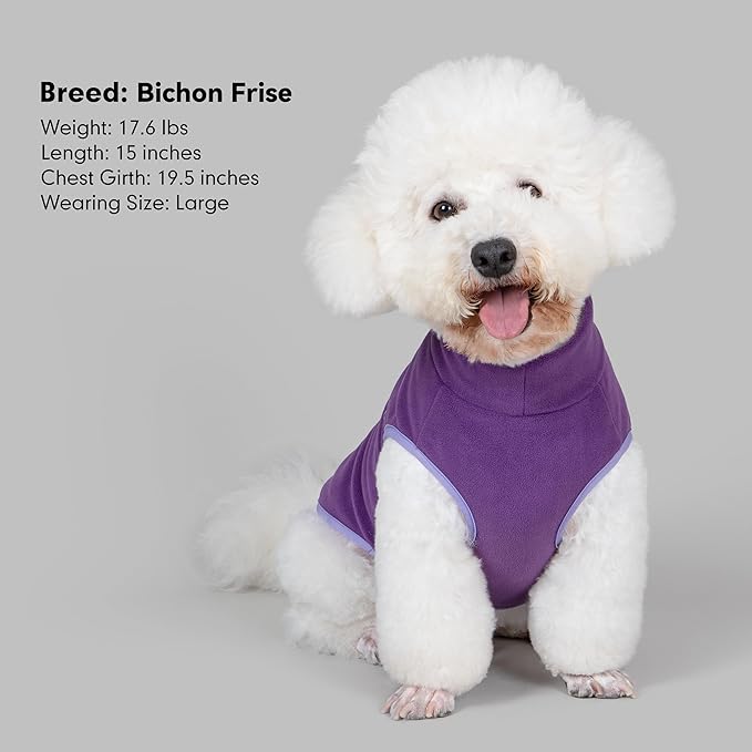 cyeollo 2XL Fleece Dog Sweater, Stretchy Pullover Fleece Vest with Turtleneck Dog Sweatshirt Warm Winter Clothes for Medium to Large Dogs Boy Girl Pet Apparel, Purple XXL