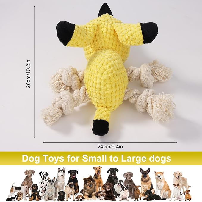 Squeaky Plush Dog Toys - Rope-Designed Interactive Dog Chew Toy for Large Dogs, Puppy Toys for Tug of War, Durable Pet Toys for Dogs