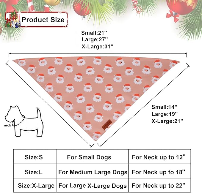 PTDECOR Christmas Dog Bandana, Santa and Snowman Design Reversible Holiday Pet Scarf, Premium Durable Fabric, Triangle Christmas Bandanas for Small Dogs Pets (Small)