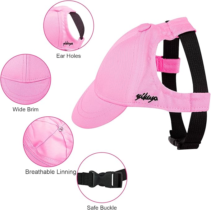 Dog Baseball Caps Hats with Neck Strap Adjustable Ear Holes for Small Dogs in Outdoor Sun Protection, Pet Casual Cap Visor Sunbonnet with Ear Holes, Summer Travel Sport Hat Outfit