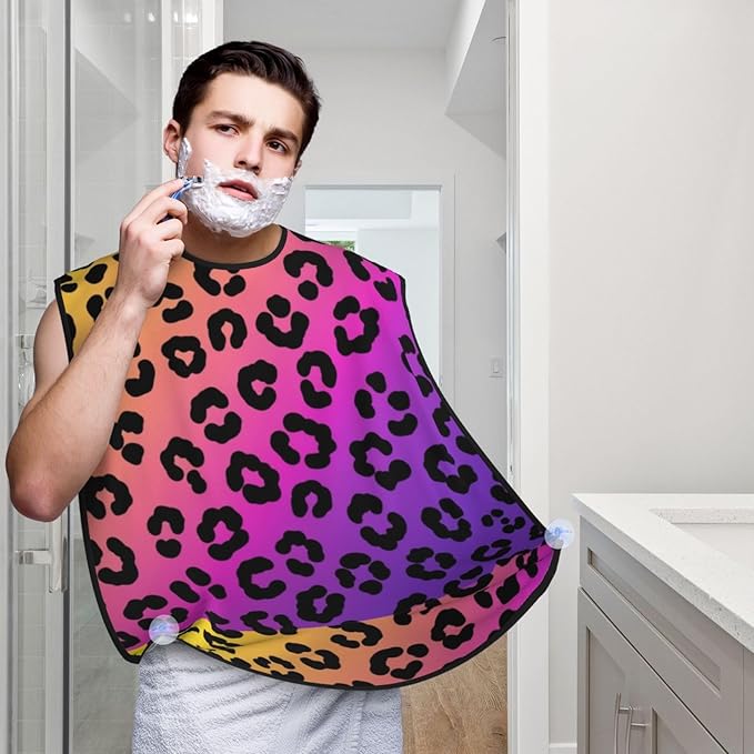 Waterproof Grooming Apron, Non-Stick Beard Bib with Suction Cups, for Cheetah Skin Rainbow Leopard Print