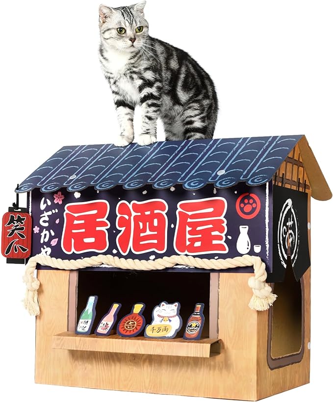 SMILE PAWS Cat Beds for Indoor Cats, Cardboard Cat House with Scratchers, Izakaya Bar, Large Sturdy Cat Furniture Condo Cave Tent, Easy to Assemble Pet Toys Accessories Stuffs, Bunny Small Animals