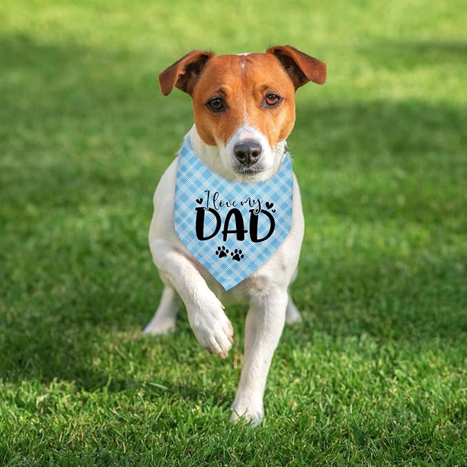 Love My Dad Father's Day Dogs Bandana Funny Cute Dogs Bandana Fathers Day Birthday Christmas Photo Prop Pet Scarf Accessories for Pet Dog Lovers Dog Dad Gifts - Blue