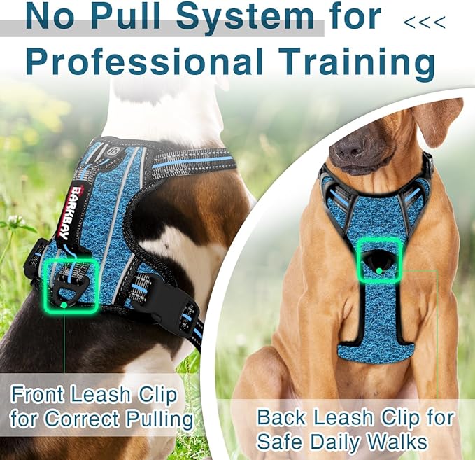 BARKBAY Dog Harness No Pull with ID Tag Pocket - Heavy Duty, Reflective, Easy Control for Small Dogs(Blue/Black,S)