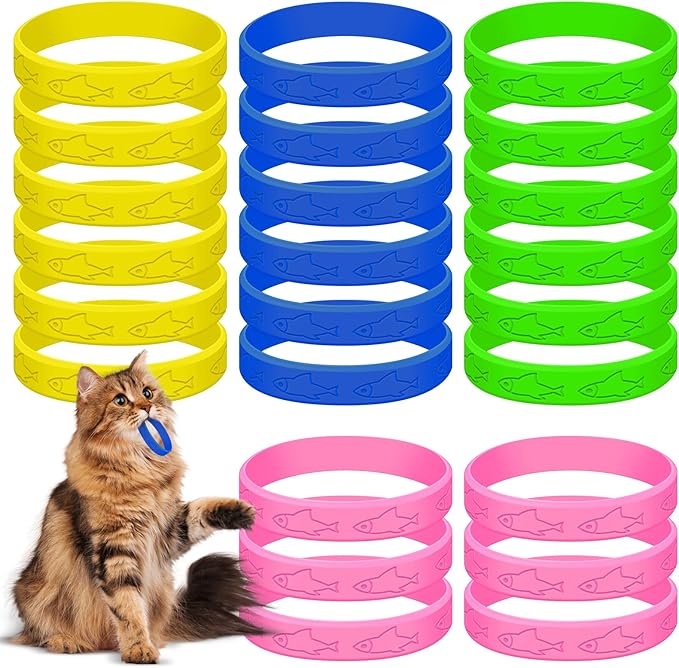 Cat Toys 24 PCS, Rubber Cat Chew Toy, Interactive Cat Toys to Kill Time, Colorful Bracelets Bands for Cat