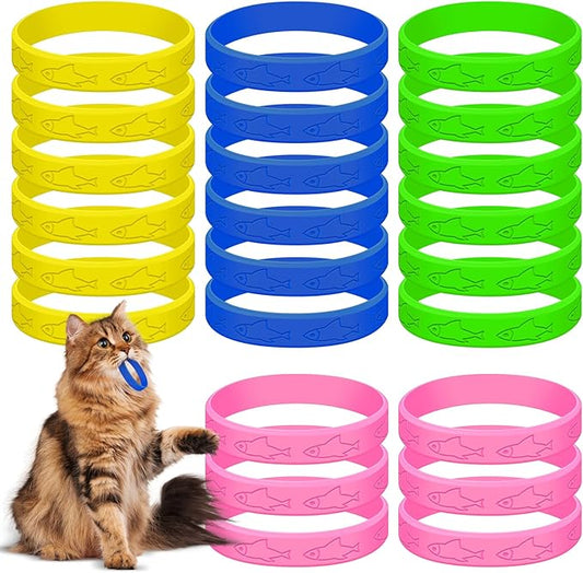 Cat Toys 24 PCS, Rubber Cat Chew Toy, Interactive Cat Toys to Kill Time, Colorful Bracelets Bands for Cat