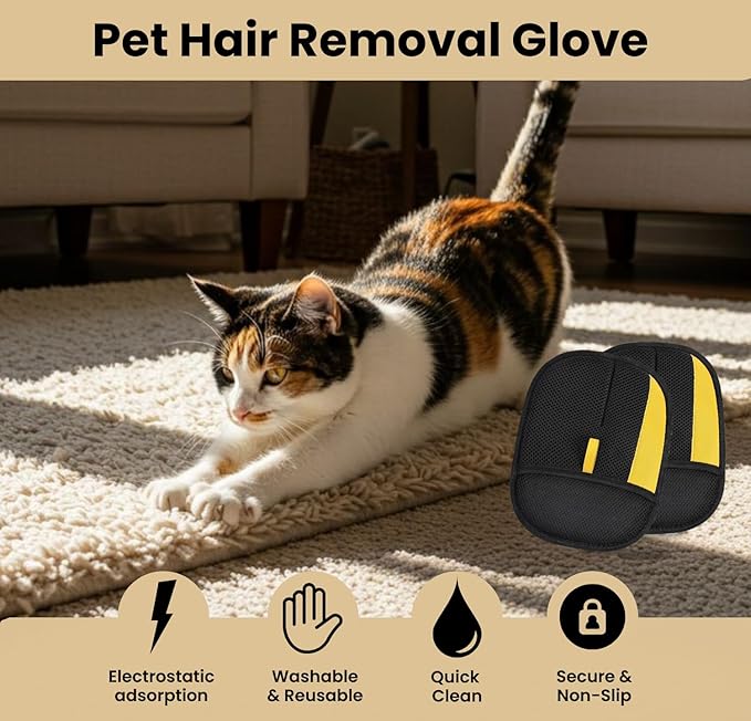 Pet Hair Removal Gloves for Cats & Dogs– Newly Upgraded Electrostatic Pet Hair Glove– Lint Removal Gloves for Sofa, Couch, Car Seat & Clothes– Magic Brush Pet Hair Remover– Catch Glove for Fur