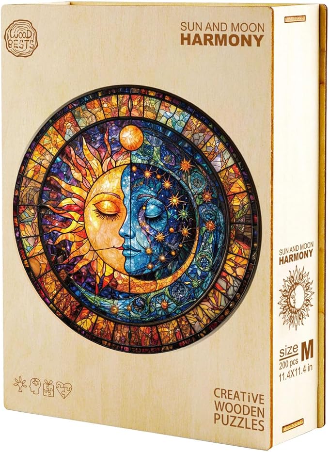 Jigfoxy Wooden Puzzle for Adults, Sun and Moon Jigsaw Puzzles for Adult, Unique Animal Shape Wood Cut Puzzles, Christmas Thanksgiving Gifts for Friends Family (L-13.4 * 13.4in-275pcs)
