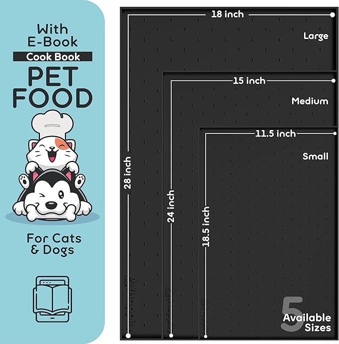 Dog Food Mat - 28x18 Raised Edges Dogs Mat for Food and Water Prevent Spill, Waterproof Cat Food Mats Protect Floors, Easy Clean Dog Bowl Mats for Food and Water, Silicone Pet Feeding Placemats