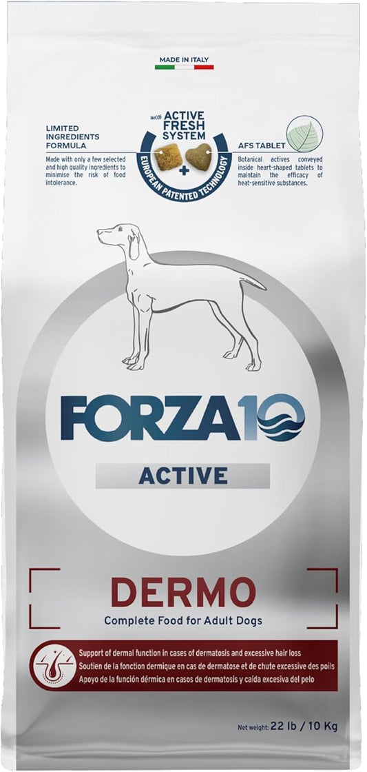 Forza10 Dermo Allergy Dry Dog Food - 22 Pounds - Limited Ingredient Dog Food for Allergies and Itching - for Skin Support, Dermatosis, Hair Loss, Sensitive Stomach for Adult Dogs, Fish Flavor