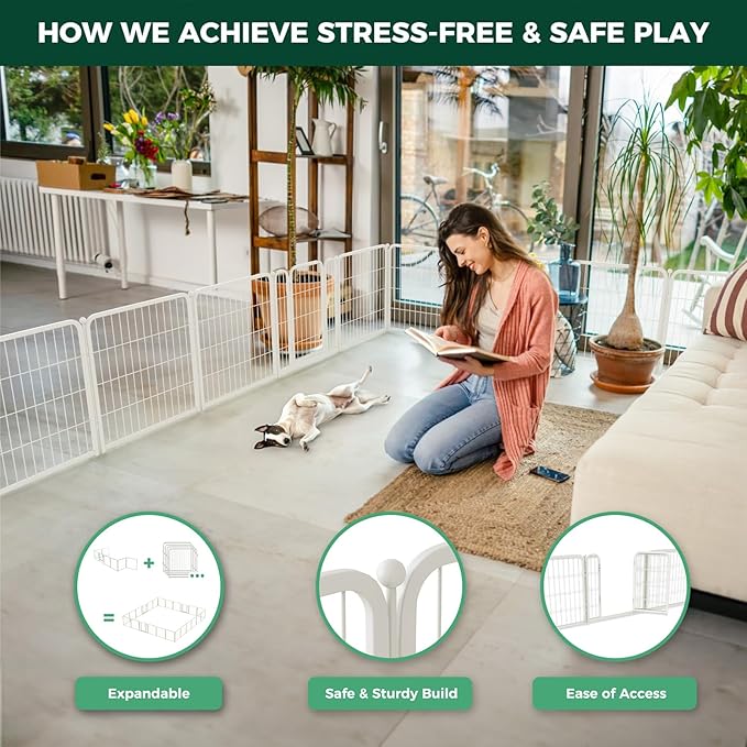 FXW Homeplus Unleashed Indoor Dog Playpen - Stress-Free and Safe Play, Heavy Duty 24 Inch 8 Panels Dog Pen for Puppy and Small Dogs, White│Patented