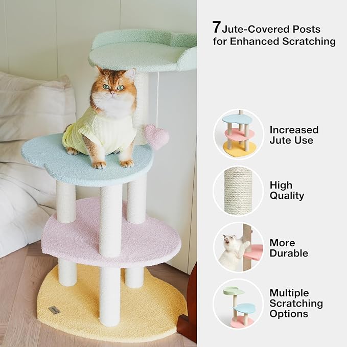VETRESKA Cat Tree Cat Tower 38.6'' for Indoor Cats with Sisal Covered Scratching Posts and Sweetheart Shape Platform, Multi-Level Cat Tower Activity Center Furniture for Kittens Cats and Pets