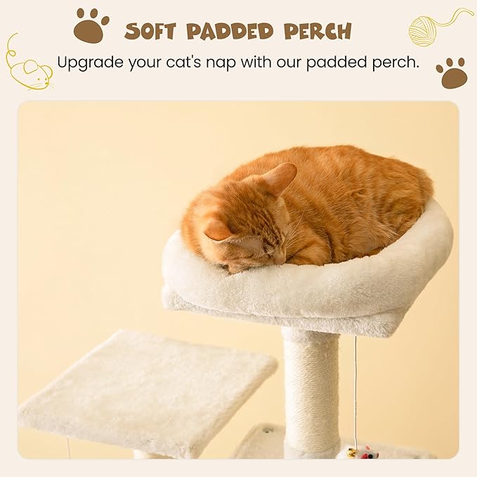 MWPO 63.8 inches Multi-Level Cat Tree for Large Cats with Sisal-Covered Scratching Posts, Padded Platform, Hammock and Condo,Stable Cat Tower Cat Condo Pet Play House-Beige
