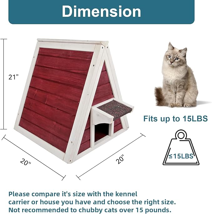Petsfit Outdoor Cat House Weatherproof, Outside Feral Cat House with Escape Door,Outdoor Indoor Pet House for Small Animal, Small Rabbit Hutch Red