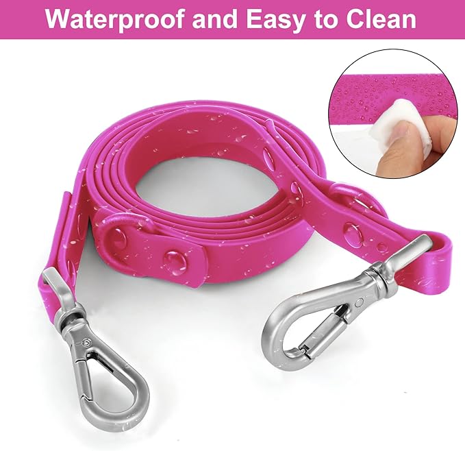 Wisedog Waterproof Dog Leash – 5ft/6ft Adjustable with 2 Hooks & Traffic Handle, Easy to Clean Double Clip Leash for Small, Medium, Large Dogs (Rose Violet,M)