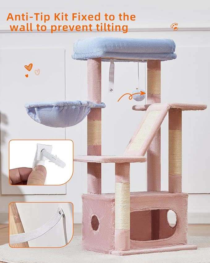 Taoqimiao Cat Tree,38.5-Inch Cat Tower for Indoor Cats,Suitable for Kittens with Luxurious cat condo with Adjustable Baskets and Luxurious Perch MS029SPB Pink and Blue
