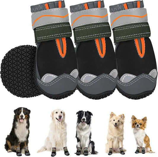 SlowTon Dog Shoes for Large Small Medium Dogs - Waterproof Dog Boots for Summer Hot Pavement, Paw Protector for Outdoor Walking Winter Snow, Anti-Slip Rubber Dog Booties for Hardwood Floor (Black, 3)