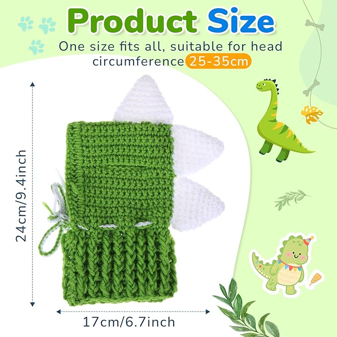 Dinosaur Costume Pet Crochet Cute Hat Cotton Soft Knitted Hats for Cats Kitten Puppy Pets Winter Costume