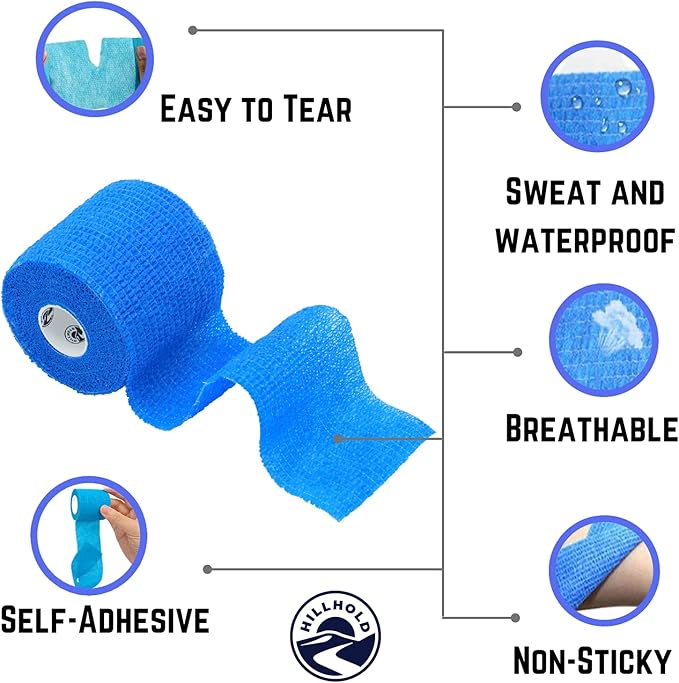 2 Inch - 12 Rolls Self Adhesive Bandage Wrap Vet Wrap for Dogs - Athletic Cohesive Bandage Wrap for Sports Injury, Strain, Knee&Wrist, Ankle Sprains. First Aid Non-Woven Bandages