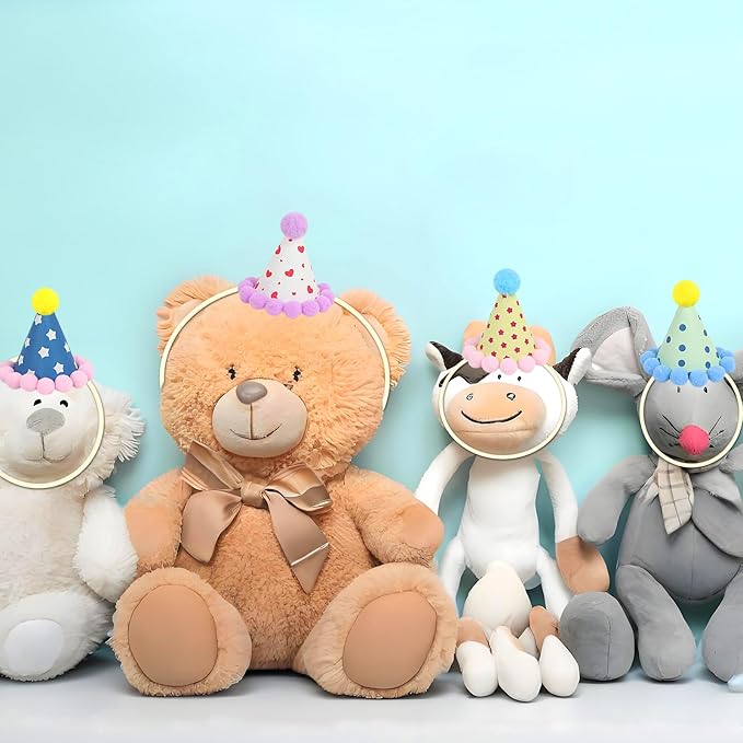 12 Pack Mini Party Hats for Stuffed Animals, Mini Hats with Pom Poms Dog Birthday Party Hats for Dolls Dog Cat Pet Birthday Decoration