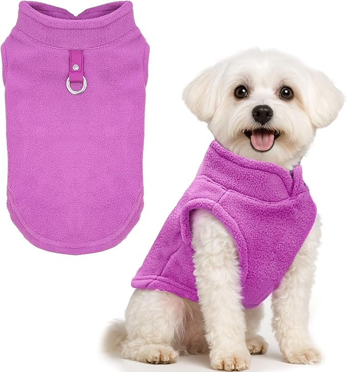 PETCARE Small Dog Sweater Cat Fleece Vest Soft Dog Jacket with Leash O-Ring Fall Winter Warm Pet Pullover Coat Puppy Clothes for Small Dogs Cats Chihuahua Apparel Shih Tzu Costume, Purple